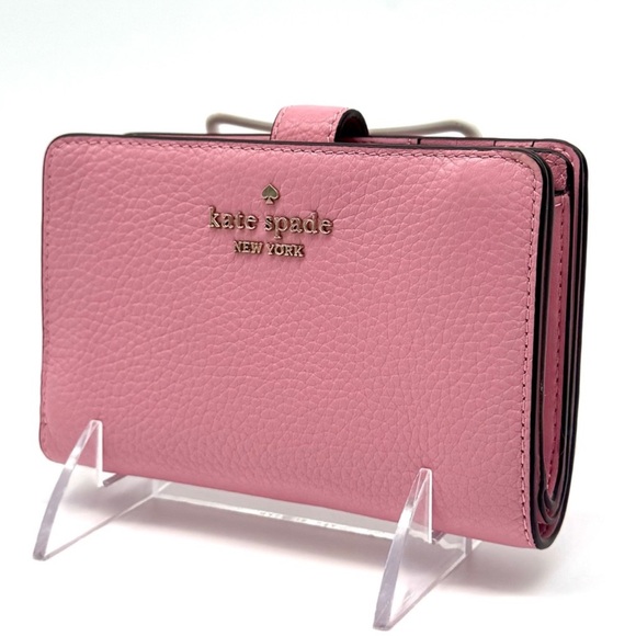 Kate Spade Leila Medium Pebbled Leather Compact Bifold Wallet Pink - Picture 1 of 9